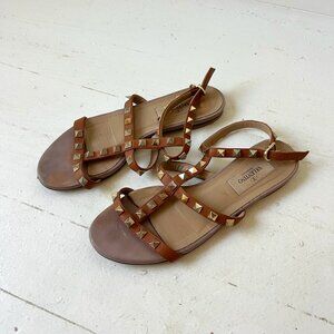 Valentino Rockstud Flat Sandals (Color Almond, Size 35)